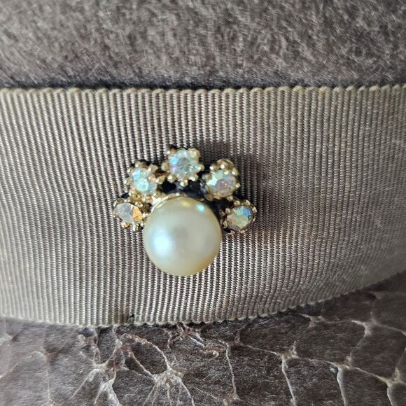 1950s Glenover Henry Pollack Wool Hat Mocha Brown Veil Bridal Vintage Millinery - Picture 9 of 12